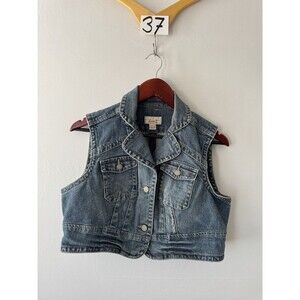 Miss Bisou Denim Vest Womens XL Blue Cropped Jean Jacket Y2K Sleeveless